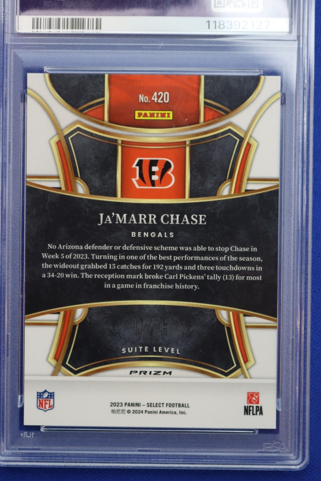 2023 Panini Select #420 Ja'MARR CHASE /35 White Prizm Card PSA GEM MT 10 Bengals view 6