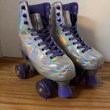 JajaHoho Women's Holographic Roller Skates Purple Laces Wheels US 5 Lightly Used