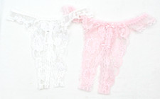 Vintage Lot Frederick's of Hollywood Pink White Lace Crotchless Panty Panties L