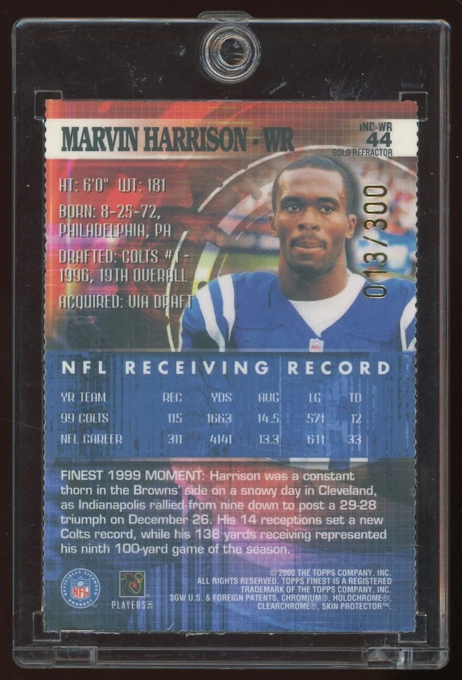 Marvin Harrison 2000 Topps Finest Chrome Gold Refractors RC /300 #44 - Image 2 of 2