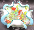 MURANO~ITALIAN ART GLASS ENCASED W/ SILVER PARTICLES, VARIOUS COLOR BOWL~3 1/4"