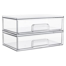 Clear Stackable Storage Drawers, 2 Pack Wide Plastic Organizers