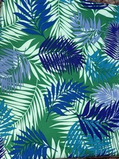 GREEN BLUE LEAVES VINTAGE LOOK POLYESTER GROOVY PRINT FABRIC 60” WIDE