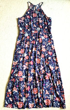 Womens Dress-OLD NAVY-navy floral BOHO 'Waist-Defined Braided-Strap Maxi'-XL