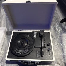 Bluetooth Record Player Vintage 3-Speed Portable Suitcase Turntable with White
