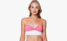 Sanctuary Colorblocked Twist Bikini Top - White Multicolor Large