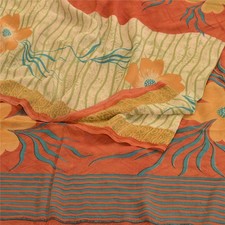 Sanskriti Vintage Red Cream Pure Georgette Sarees Print Sari 5 Yd Craft Fabric