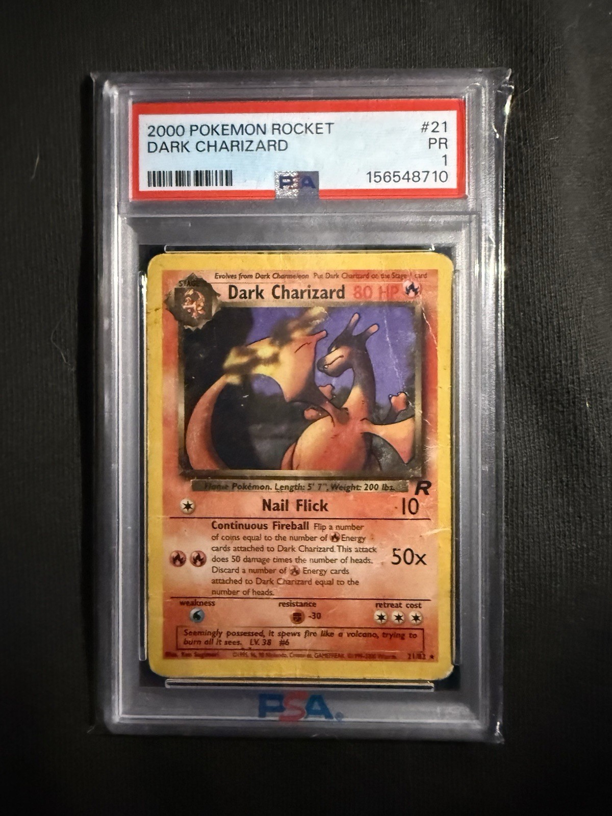 PSA 1 2000 Pokemon Team Rocket Dark Charizard 21/82 Holo Unlimited English