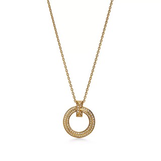 Tiffany & Co. T1 Narrow Circle Pendant Necklace – 18k Yellow Gold – Pavé Diamond