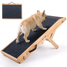 Wood Dog Ramp for Bed, 5-Level Adjustable Height 10" to 21" Pet Ramp with N...
