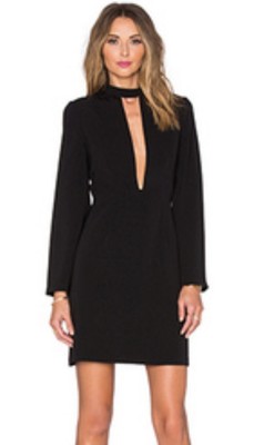 NWT Jill Stuart Black Midi Deep V Mock Bell Long Sleeve Dress Size 10  $300