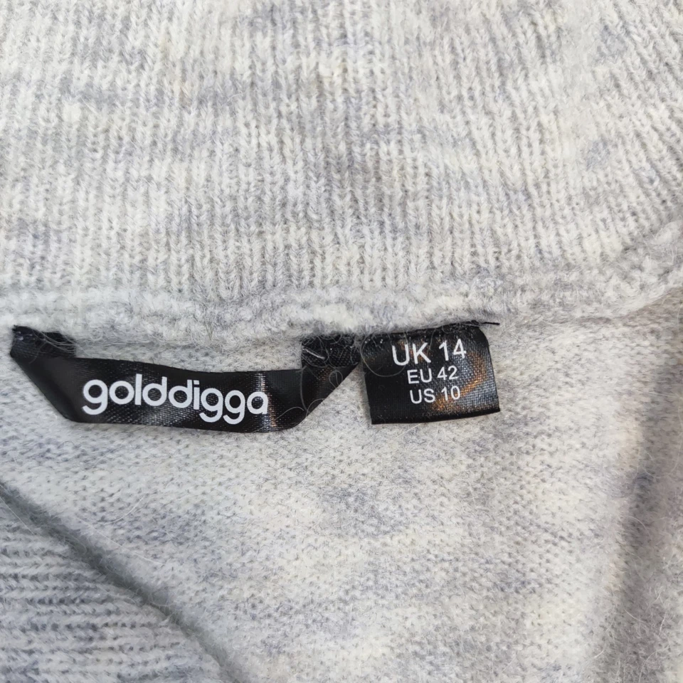 Golddigga Grey Wool Blend Knitted  Jumper Dress Knee Length Size UK 14- Collared - Image 3 of 4