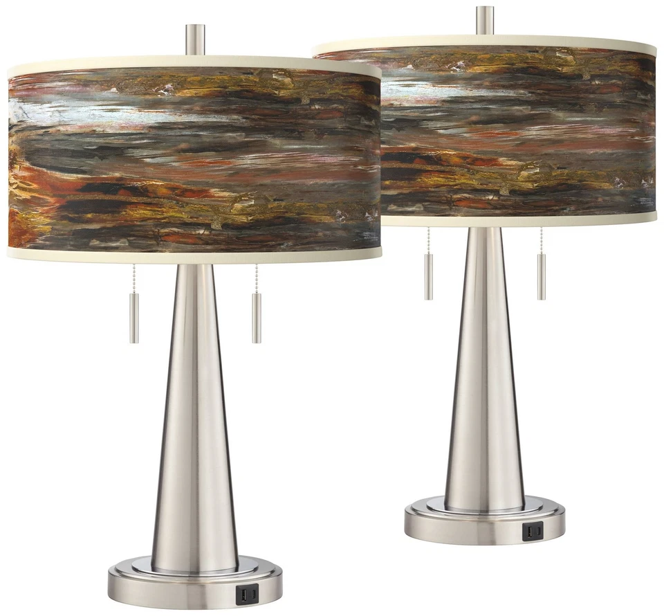 Juego de 2 lámparas de mesa USB de níquel cepillado Embracing Change Vicki Foto 2 de 4