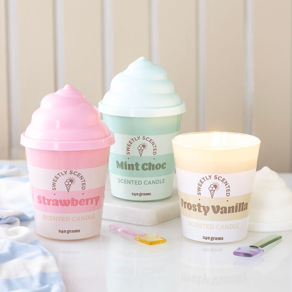 3 CANDLES FROSTY VANILLA STRAWBERRY MINT CHOC ICE CREAM SWEETLY SCENTED SEASIDE