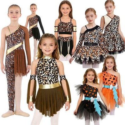 Mädchen Wilde Leoparden Leopardenmuster Tanzkleider Minikleider Jumpsuit/Kleider