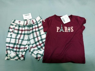 Janie & Jack Toddler Outfit 3-6 mos Pink Plaid NWT � Paris Eiffel Tee + Shirt