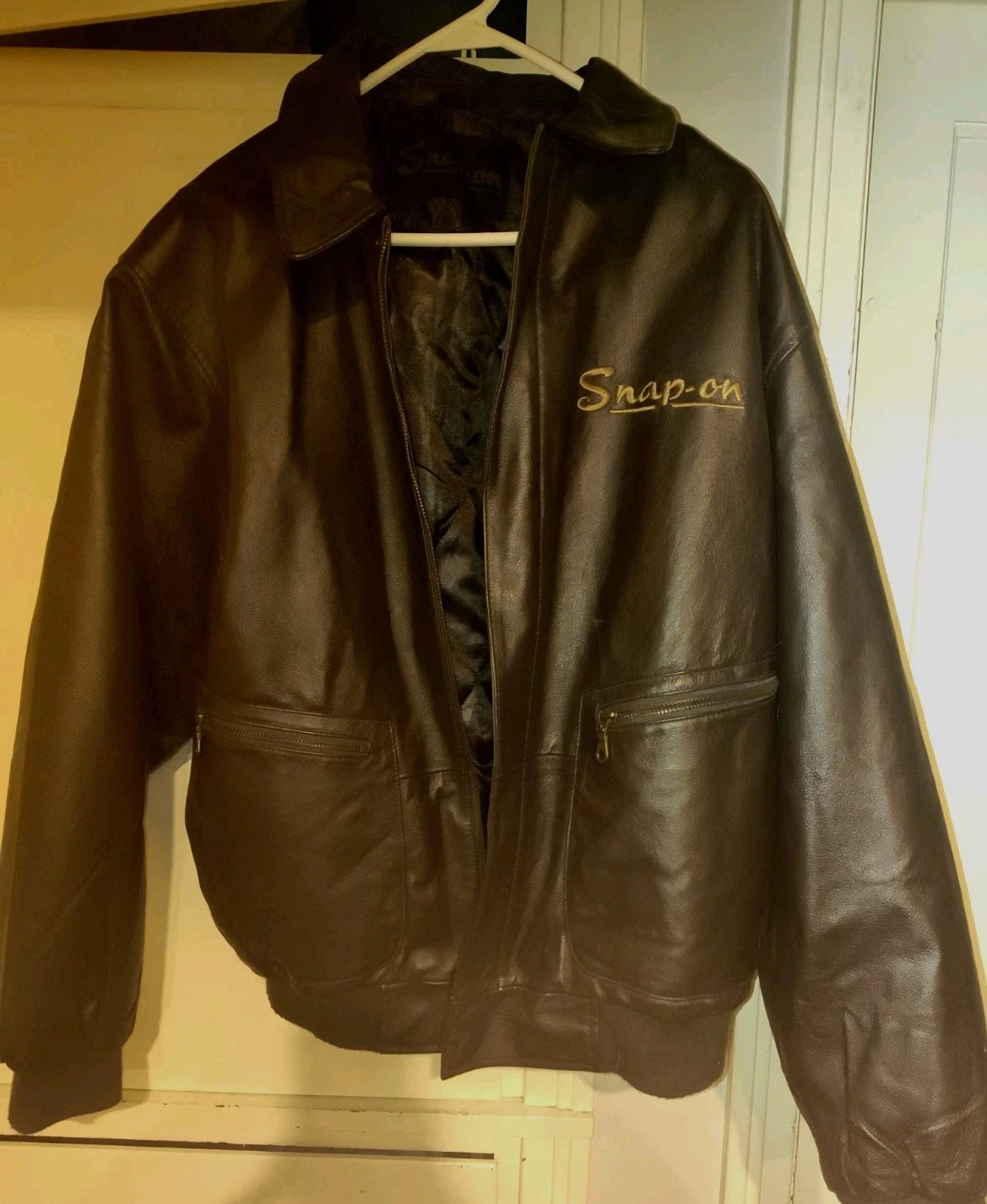 Vintage Snap On Tools Brown Leather Bomber Jacket Large