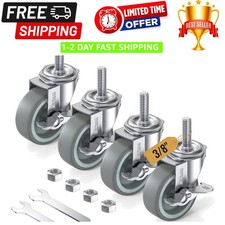Durable 3-Inch Threaded Stem Casters - 600 lbs Load Capacity, Set of 4 Gray