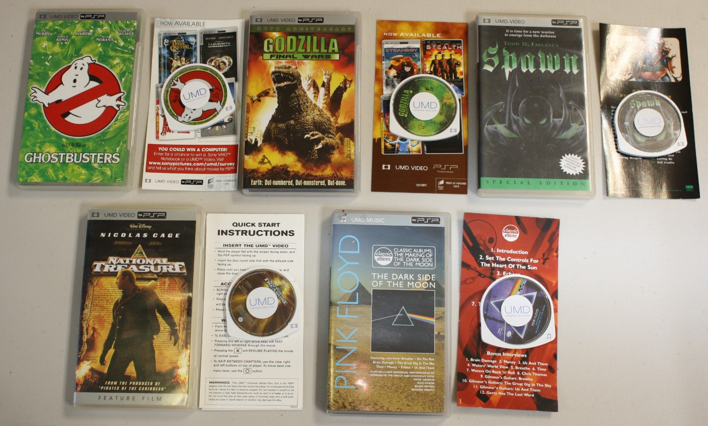 PSP 1001 w/Movies and Accessories lot Spawn, National Treasure - Free Shipping