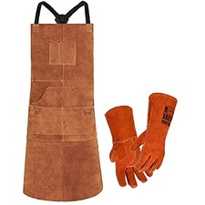 Leather Welding Apron with Gloves for Men and Women, Work for Carpenter,