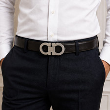Salvatore Ferragamo Gancini Reversible Leather Belt Black Brow 42"1.25"