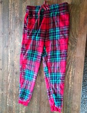 Joyspun Unisex Kids Plaid Fleece Lounge Pants Holiday Red Green Black S