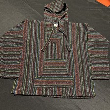 Artesanias Baja Hoodie Large Multicolor Stripe Acrylic Poncho Mexican Pullover