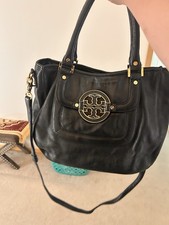TORY BURCH LEATHER BLACK PURSE AMANDA HANDBAG HOBO SHOULDER CROSS BODY STRAP