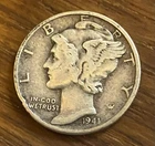 1941 Mercury Dime Philadelphia Pre-WWII 90% Silver Winged Liberty Coin