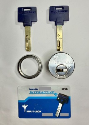 Mul-T-Lock Interactive+ 206SP 626 Mortise Cylinder 1-3/8  Satin Chrome/Keys/Card
