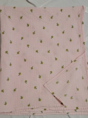 Cloud Island Blanket Muslin Swaddle Blanket Pink Bee Honeybee Bumble 44'' x 40'' E