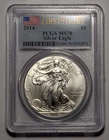 2014 American Silver Eagle ~ PCGS MS70 First Strike Flag ~ 1 oz .999 Silver ASE