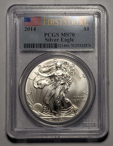 2014 American Silver Eagle ~ PCGS MS70 First Strike Flag ~ 1 oz .999 Silver ASE