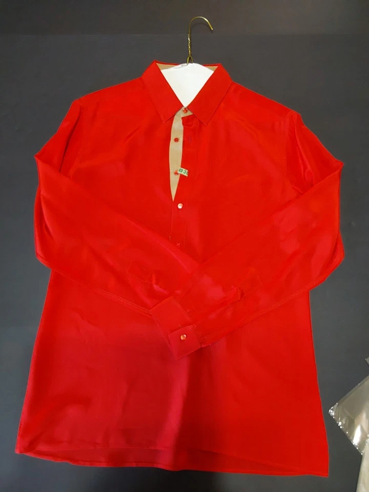 Vintage Yves Saint Laurent Blouse Button Up Collared 90s Coral size 3 - Image 2 of 4
