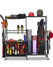 Garage Sports Equipment Organizer with Wheels - Golf Bag Storage Rack and Bal...