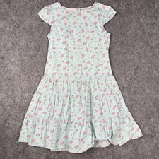 Laura Ashley Vtg Girls Dress Blue  Pink Floral Size 6 100 Cotton Short Sleeve