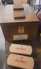 Vintage Kiwi Hand-Crafted Shoe Valet Dovetailed Wooden Box with 2 Kiwi Brushes 