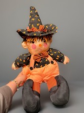 VTG Cute Halloween Witch Candy Corn Scarecrow Dan Dee Nylon Puffalump 26" Plush