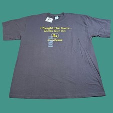 New John Deere Shirt Mens XL Brown I Fought the Lawn Logo Graphic Vintage Y2K