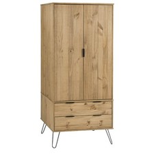 Augusta Waxed Pine Double Wardrobe with 2 Drawers Solid Wood Storage