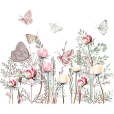 Large Flowers Wall Stickers Butterflies Floral Nursery Mural Decal Home Decor