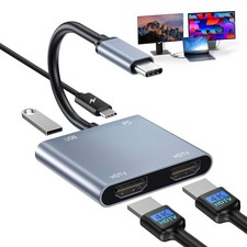 Image of USB C to Dual HDMI Adapter, 4 in 1 HDMI Splitter for Dual Monitors 4K, USB 2.0