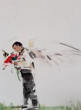 Watercolor Angel Figure Minimalist Art PRINT Canvas By Artist Jose Trujillo