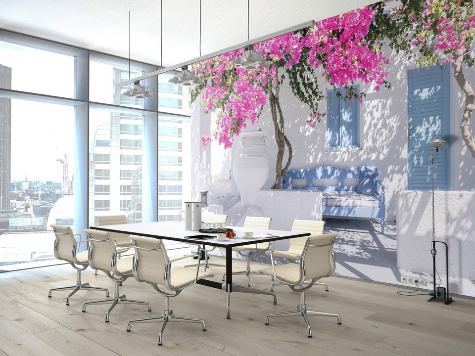 312x219cm Wall mural wallpaper Greece town white cottage house building