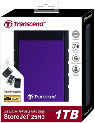 Transcend HDD externe Festplatte StoreJet 25H3 2,5 Zoll 1TB USB 3.1 purple