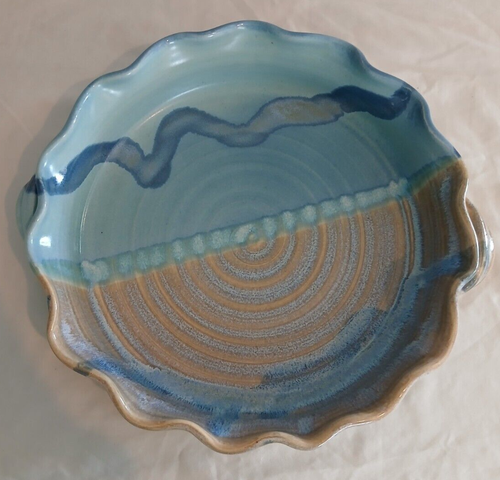 Palms Up Clay Scalloped Edge Pie Dish Decorative Bowl 11"