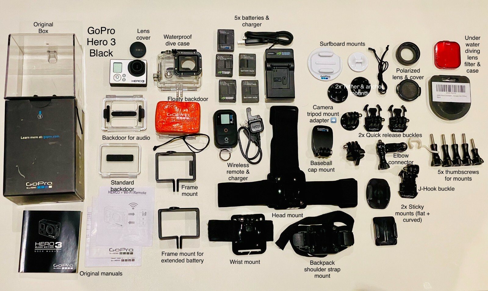 GoPro Hero 3 Black Edition Waterproof Action Camera BUNDLE With Accessories-image