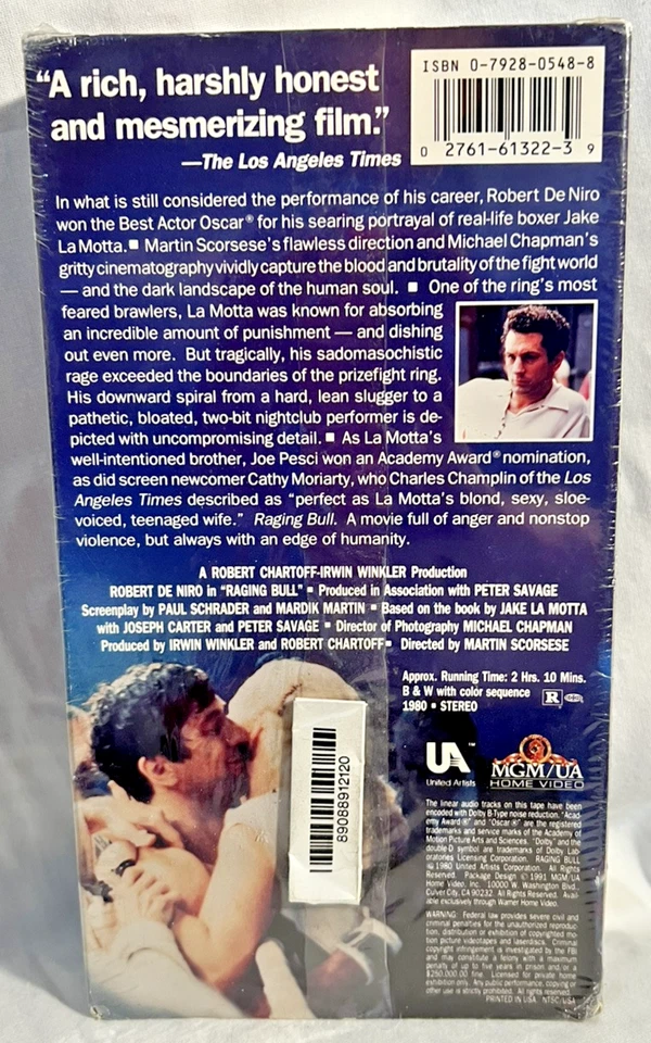 SEALED Raging Bull Sealed VHS (VHS, 1991) Robert De Niro Martin Scorsese Classic - Image 4 of 4