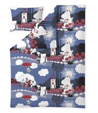 Taie d'oreiller housse de couette Moomin 150 x 210 cm coton bio bleu roses