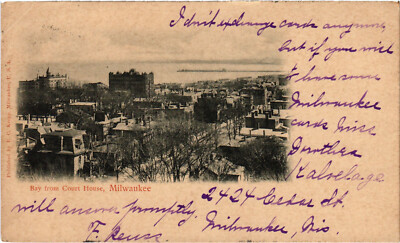 PC US, WI, MILWAUKEE, BAY FROM COURT HOUSE, Vintage Postcard (b54600)